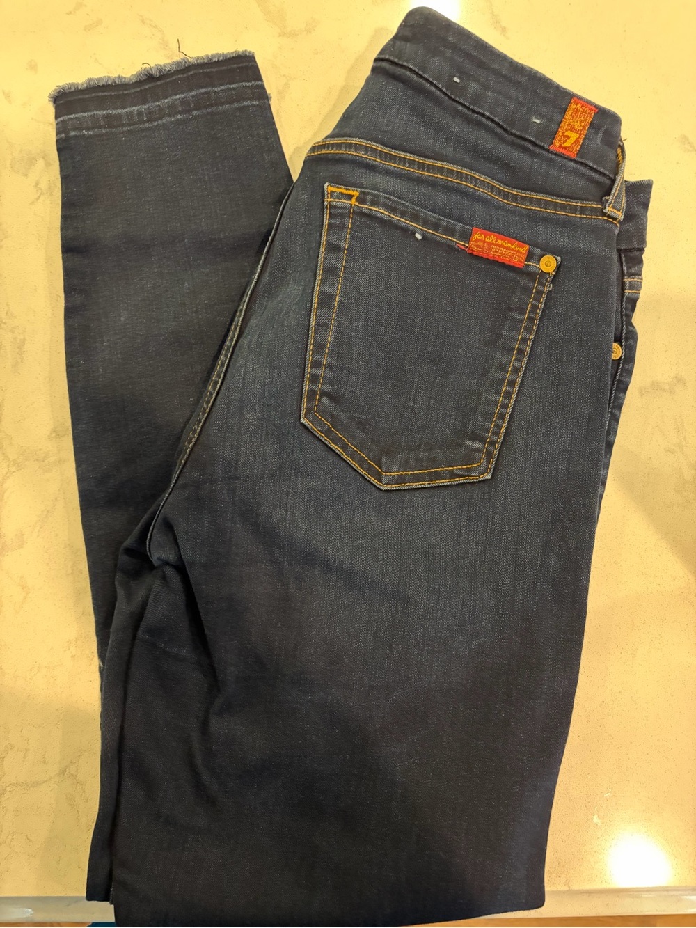 7 For All Mankind Dark Blue Skinny Jeans with Contrast Stitching